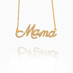 Pave Mama Script Necklace